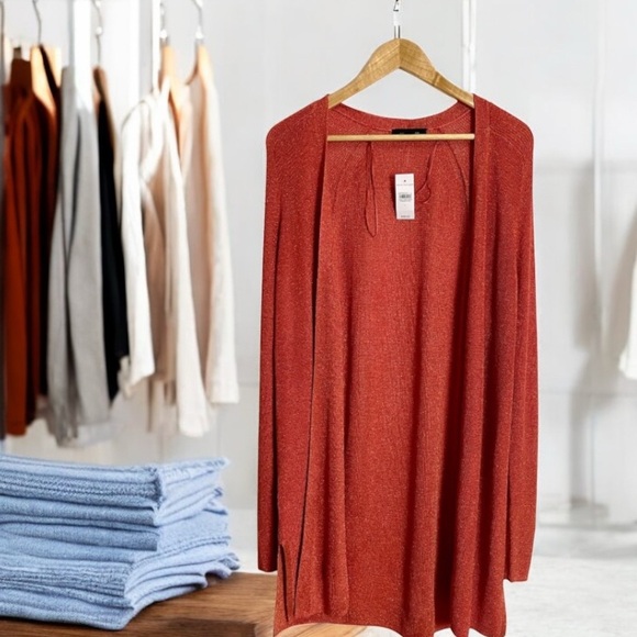 Ann Taylor Terracotta Open-Front Cardigan – Size (L) NWT🍁🍂✨ - Picture 4 of 6